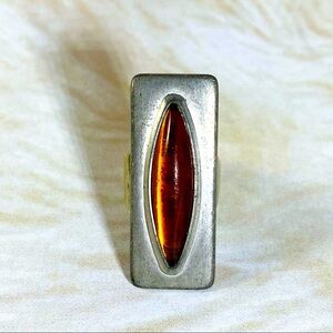Jorgen Jensen Denmark vintage adjustable ring pewter amber glass stone.